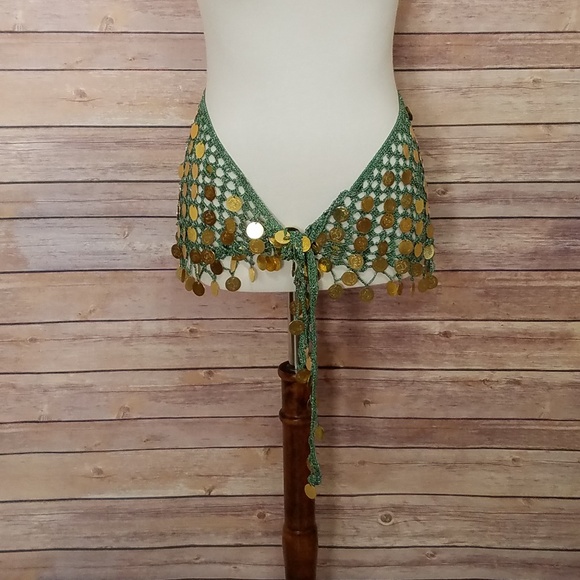 Belly Dance Accessories - 🌹EUC Bellydance mint green metalic crochet gold